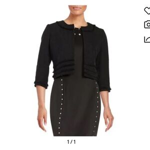 Karl Lagerfeld Frayed Tweed Black Cropped Blazer